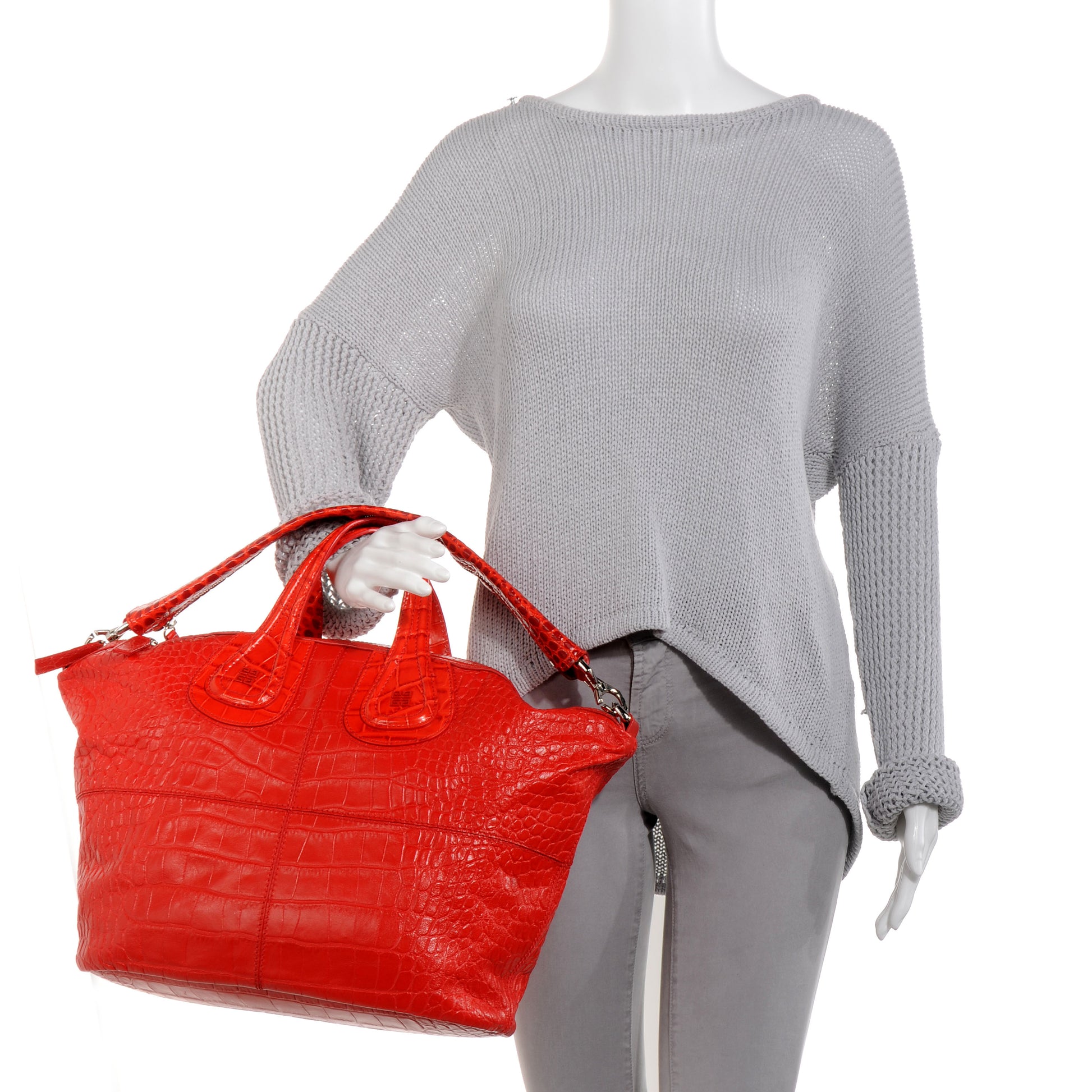 Givenchy Calfskin Crocodile Embossed Large Nightingale Red 2 of 9
