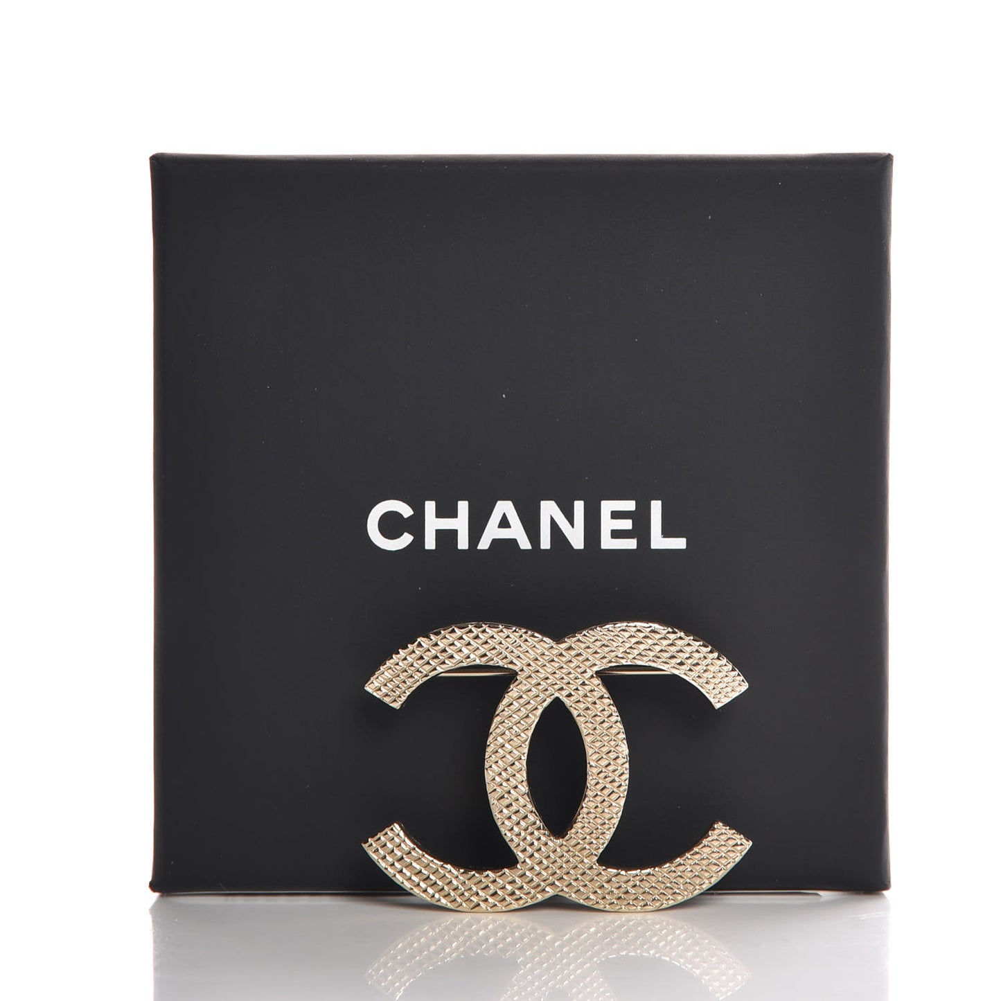 Metal Quilted CC Brooch Light Gold