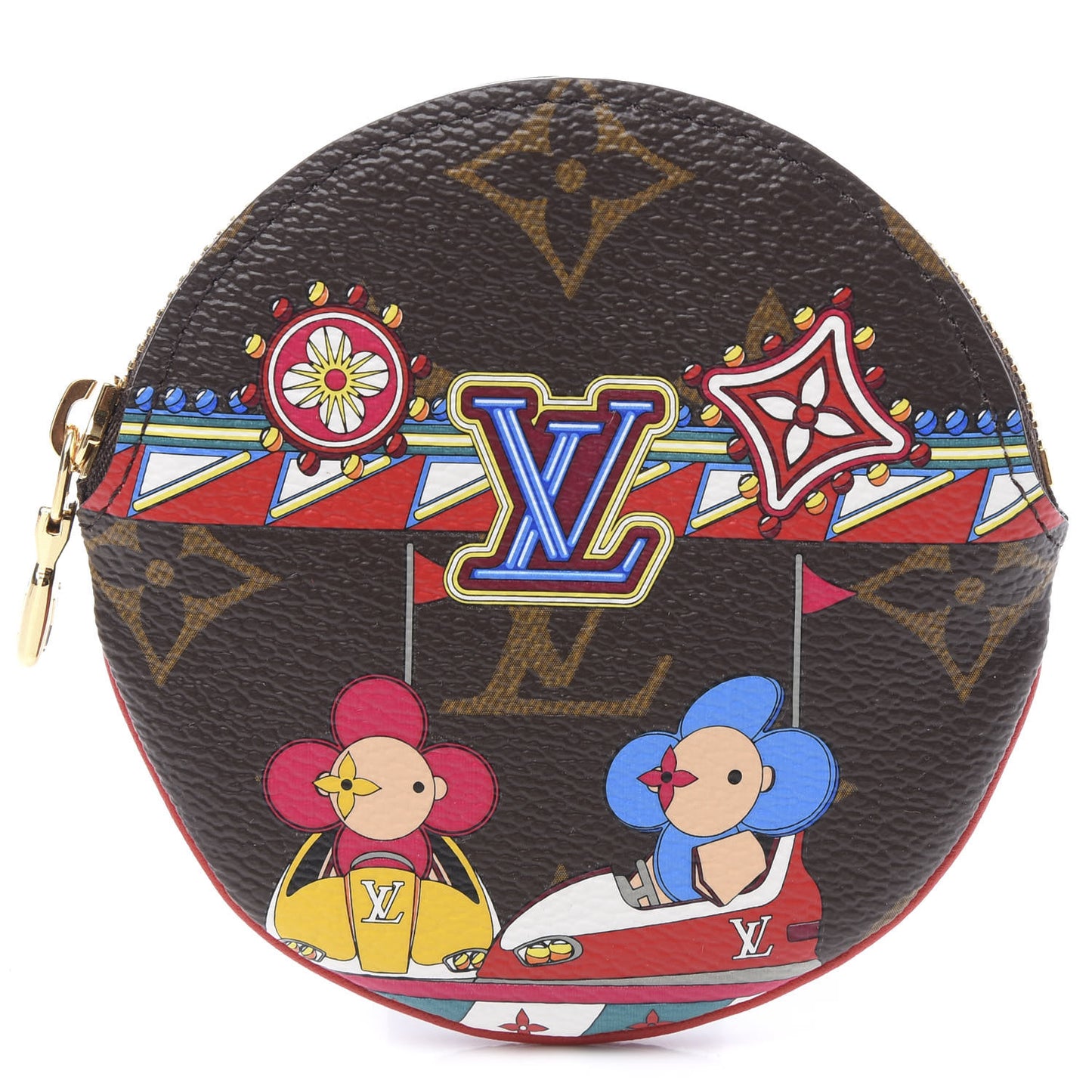 Monogram 2020 Christmas Animation Bumper Cars Round Coin Purse Coquelicot