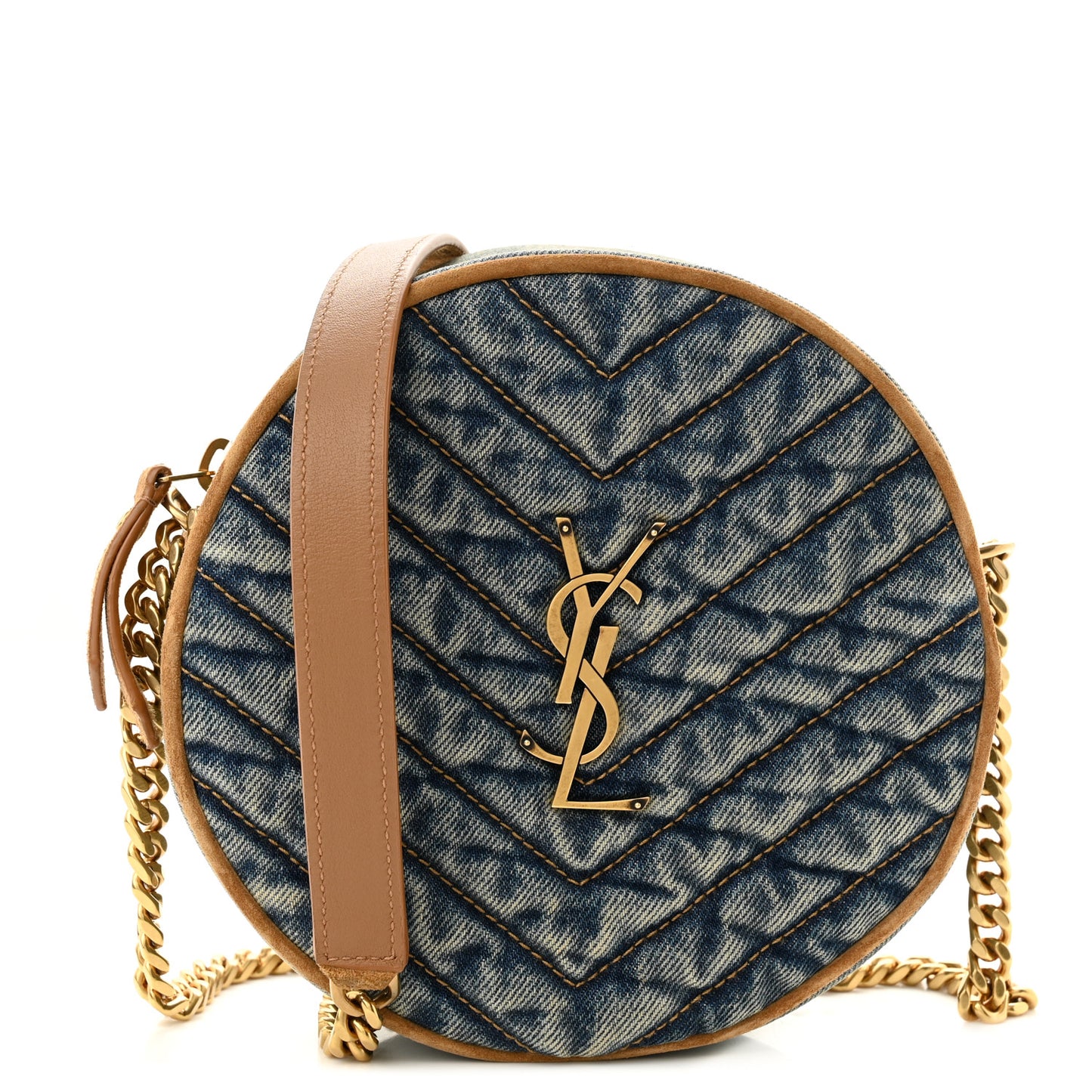 Denim Quilted Monogram Round Crossbody Bag Rodeo Blue