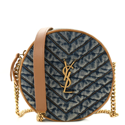 Saint Laurent Denim Quilted Monogram Round Crossbody Bag Rodeo Blue 1 of 9