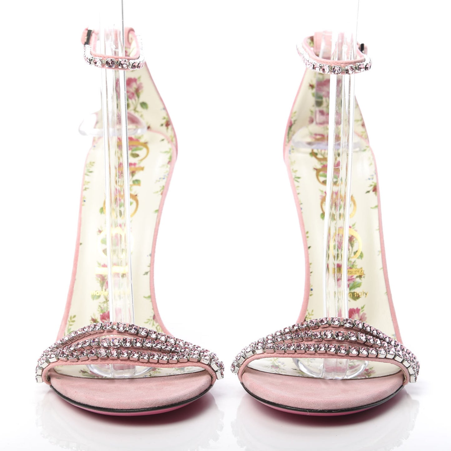 Kid Scamosciato Crystal Ankle Strap High Heel Sandals 38.5 Light Rose Light Peonia