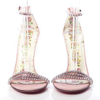 Gucci Kid Scamosciato Crystal Ankle Strap High Heel Sandals 38.5 Light Rose Light Peonia 2 of 9