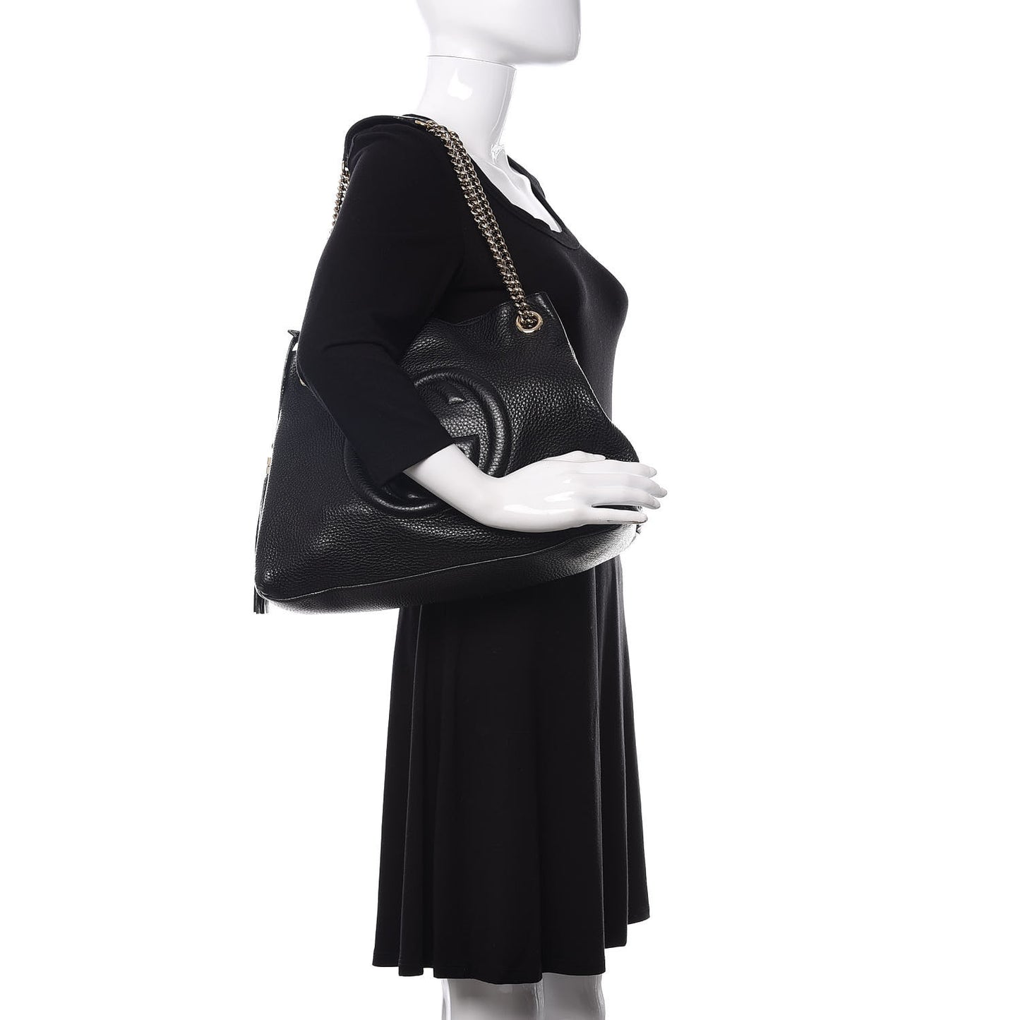 Pebbled Calfskin Medium Soho Chain Shoulder Bag Black