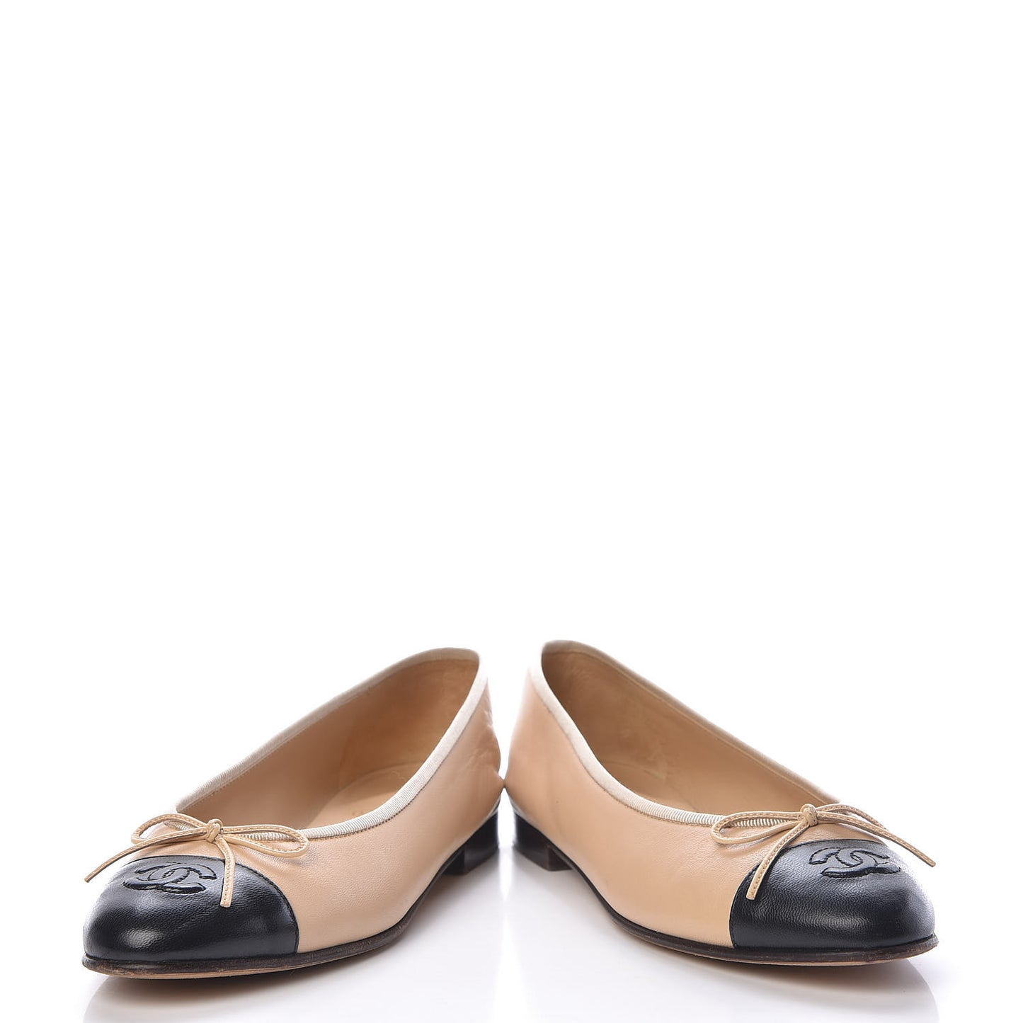 Lambskin CC Cap Toe Ballerina Flats 37.5 Beige Black