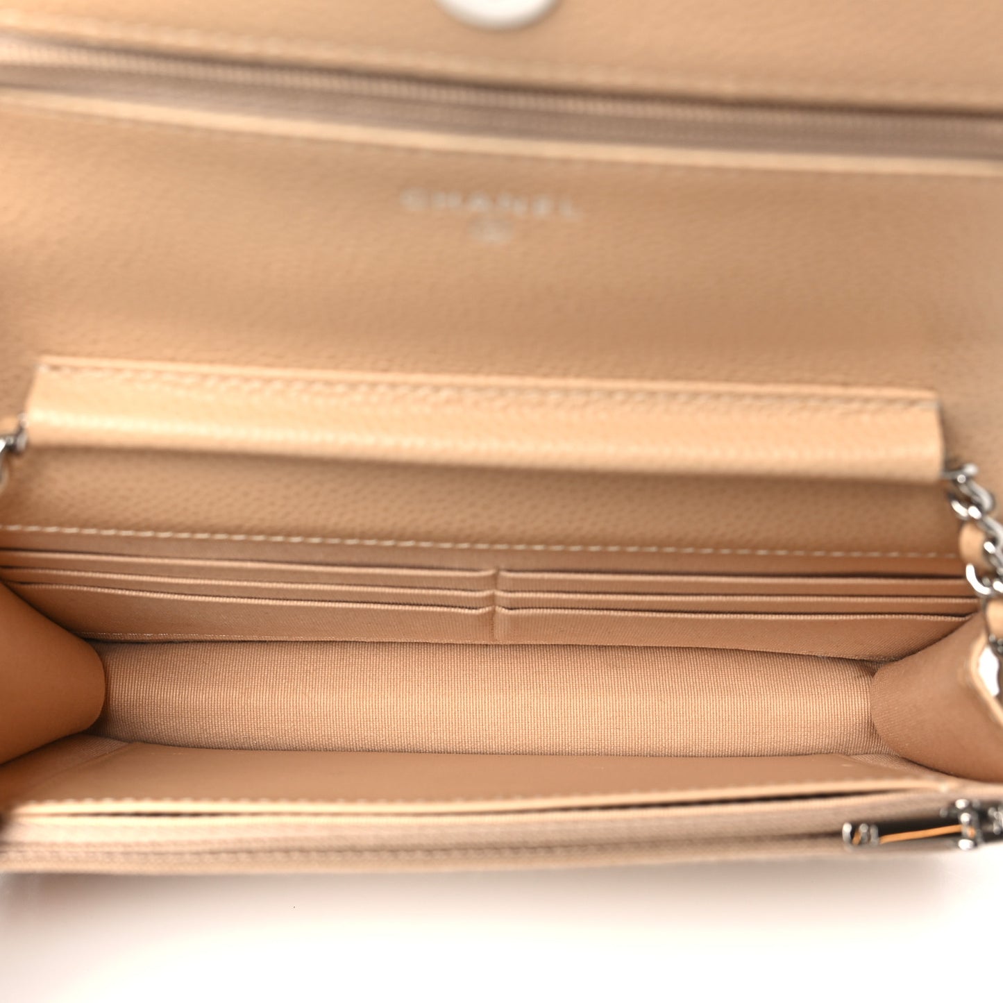 Caviar Quilted Wallet on Chain WOC Beige