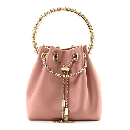 Jimmy Choo Satin Crystal Embellished Top Handle Bon Bon Bag Blush 1 of 12