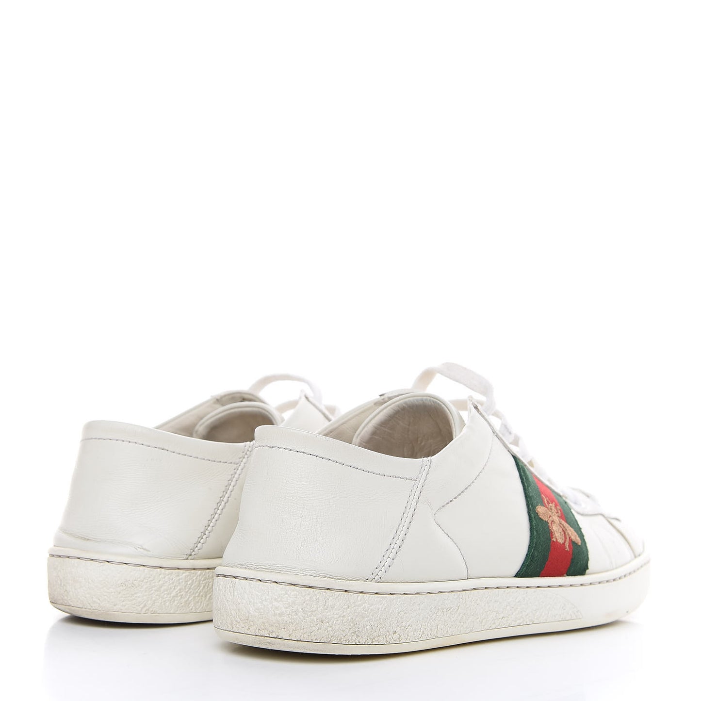 Calfskin Web Bee Embroidered Womens Ace Sneakers 38 White Green