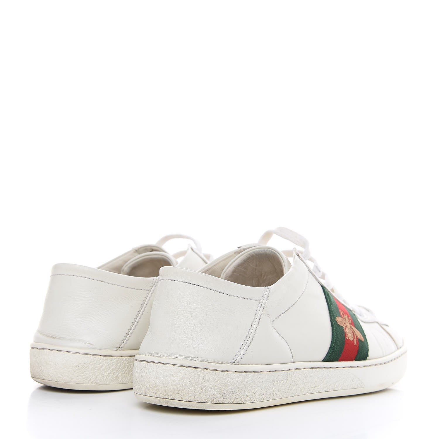 Gucci Calfskin Web Bee Embroidered Womens Ace Sneakers 38 White Green 4 of 17