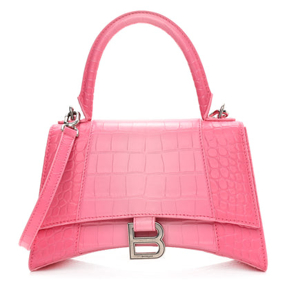 Balenciaga Calfskin Crocodile Embossed Degrade Small Hourglass Top Handle Bag Sweet Pink 1 of 14