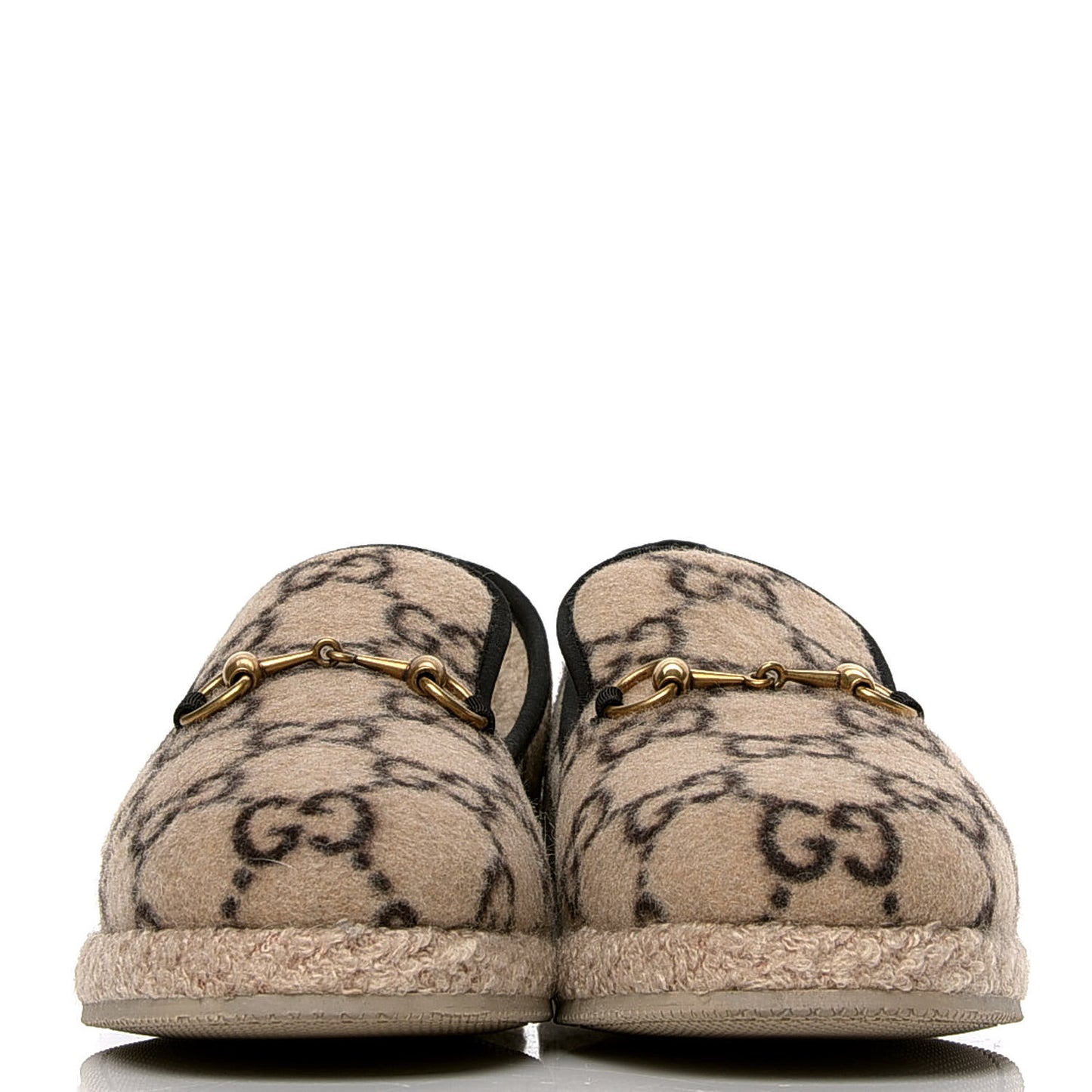 Covered Wool GG Monogram Mens Fria Horsebit Loafers 7.5 Beige Ebony Black Butterscotch