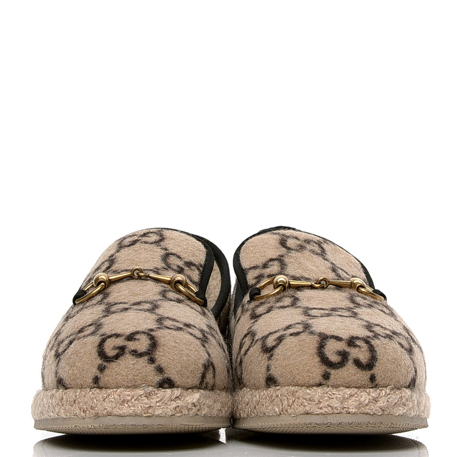 Gucci Covered Wool GG Monogram Mens Fria Horsebit Loafers 7.5 Beige Ebony Black Butterscotch 2 of 4
