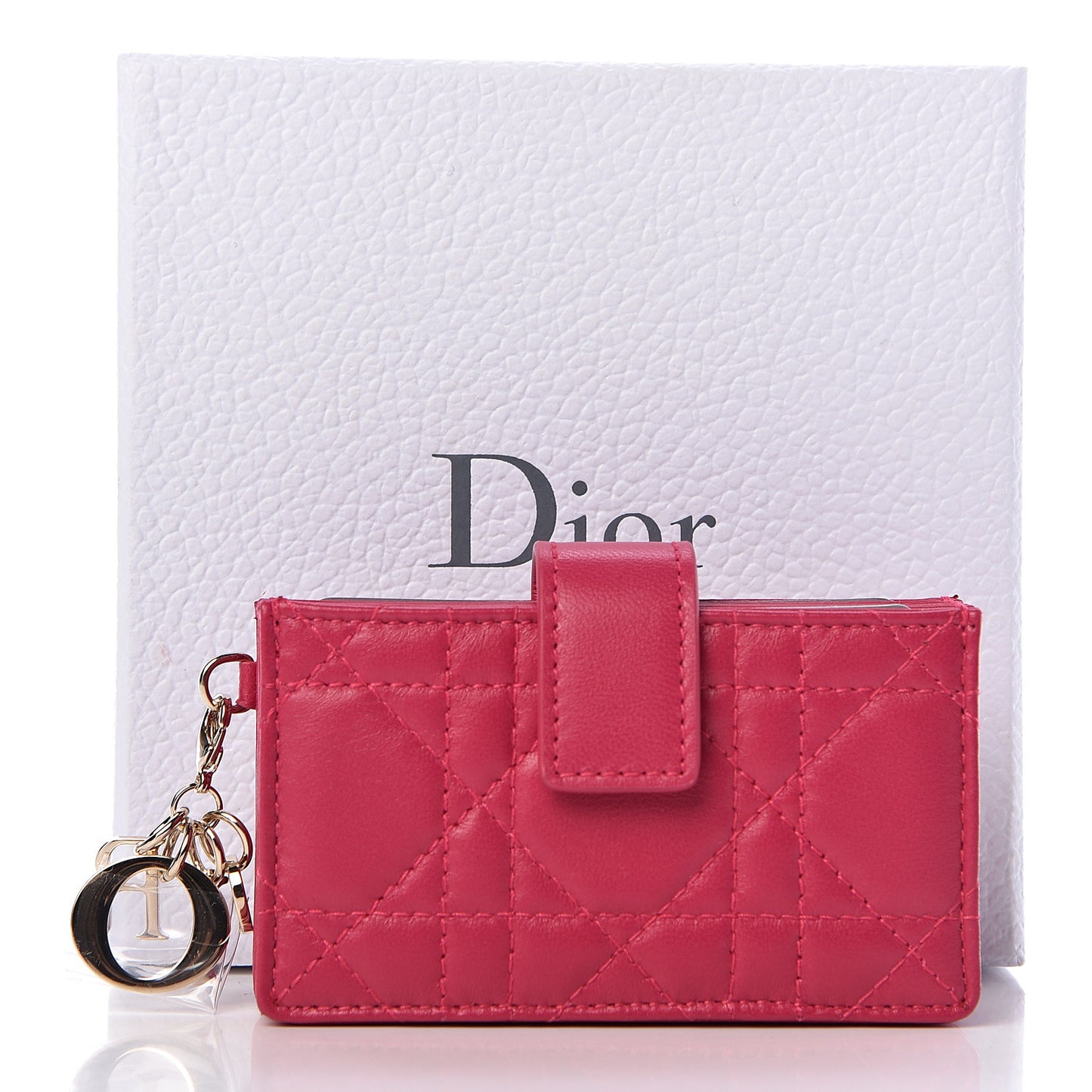 Lambskin Cannage Lady Dior 5-Gusset Card Holder Fuchsia