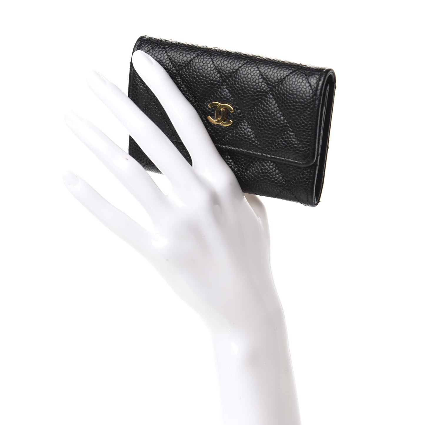 Caviar Quilted Flap Card Holder Black