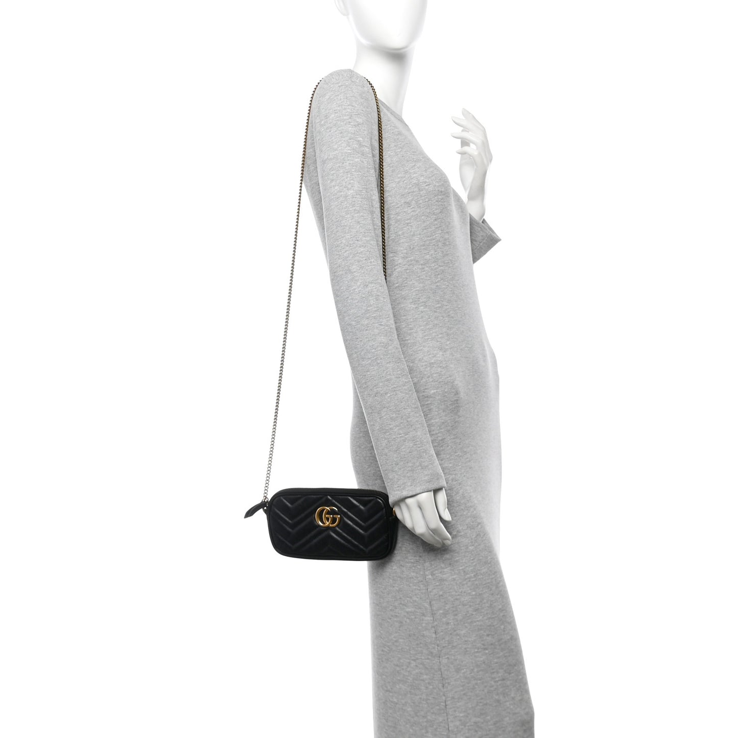 Calfskin Matelasse Mini GG Marmont Chain Crossbody Bag Black