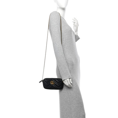 Gucci Calfskin Matelasse Mini GG Marmont Chain Crossbody Bag Black 2 of 13
