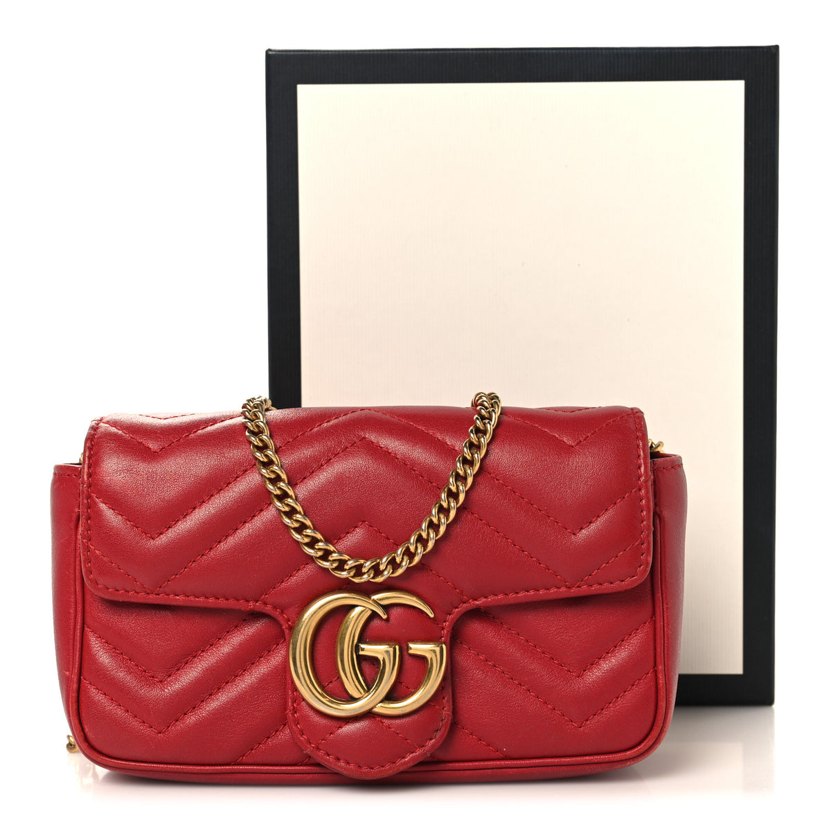 Gucci Calfskin Matelasse Super Mini GG Marmont Shoulder Bag Hibiscus Red 14 of 14