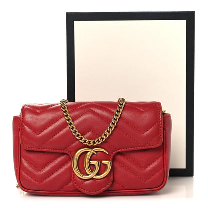 Gucci Calfskin Matelasse Super Mini GG Marmont Shoulder Bag Hibiscus Red 14 of 14