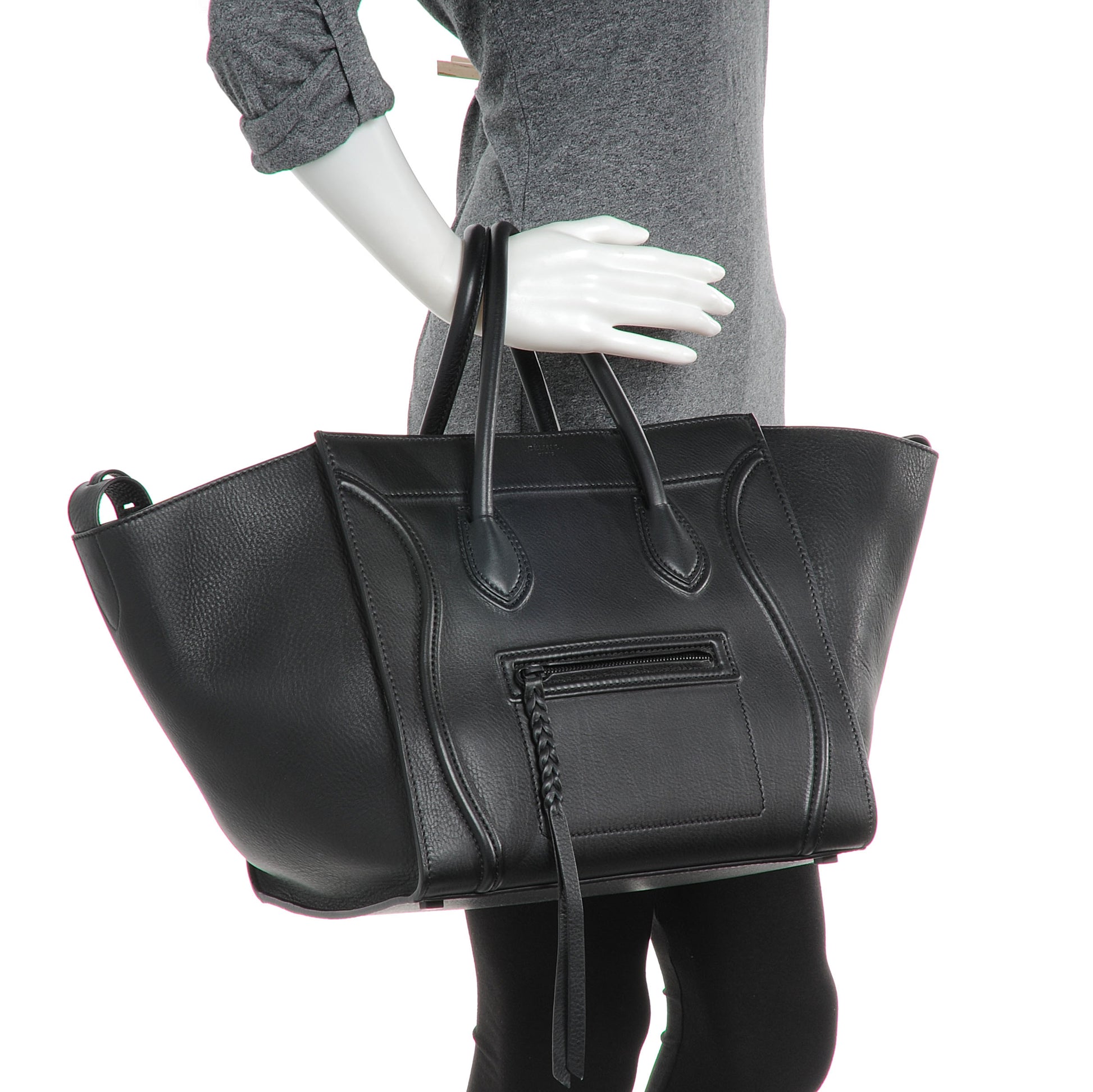 Celine Calfskin Medium Phantom Luggage Black 2 of 8