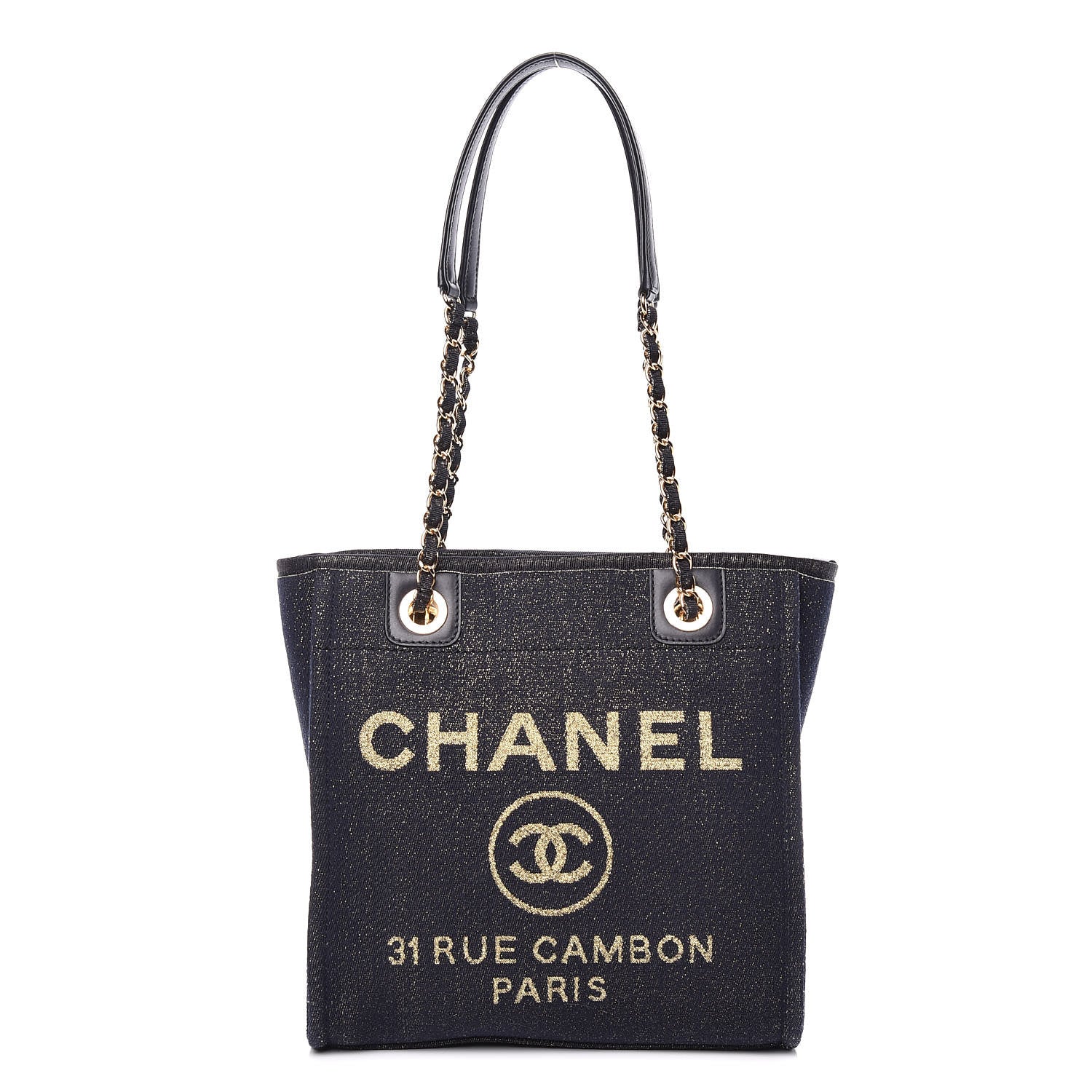 Chanel Lurex Canvas Mini Deauville Tote Navy Blue Gold 1 of 9