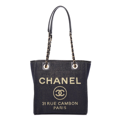 Chanel Lurex Canvas Mini Deauville Tote Navy Blue Gold 1 of 9
