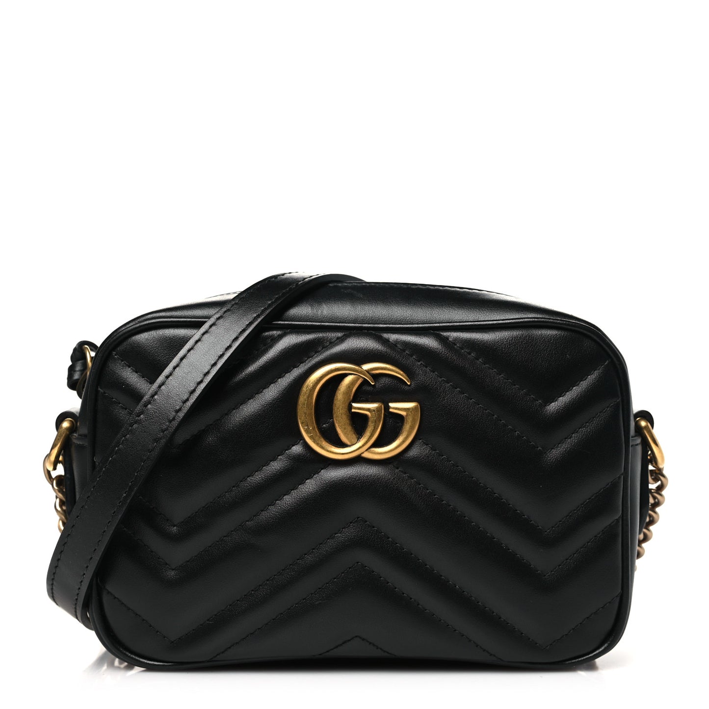 Calfskin Matelasse Mini GG Marmont Chain Shoulder Bag Black