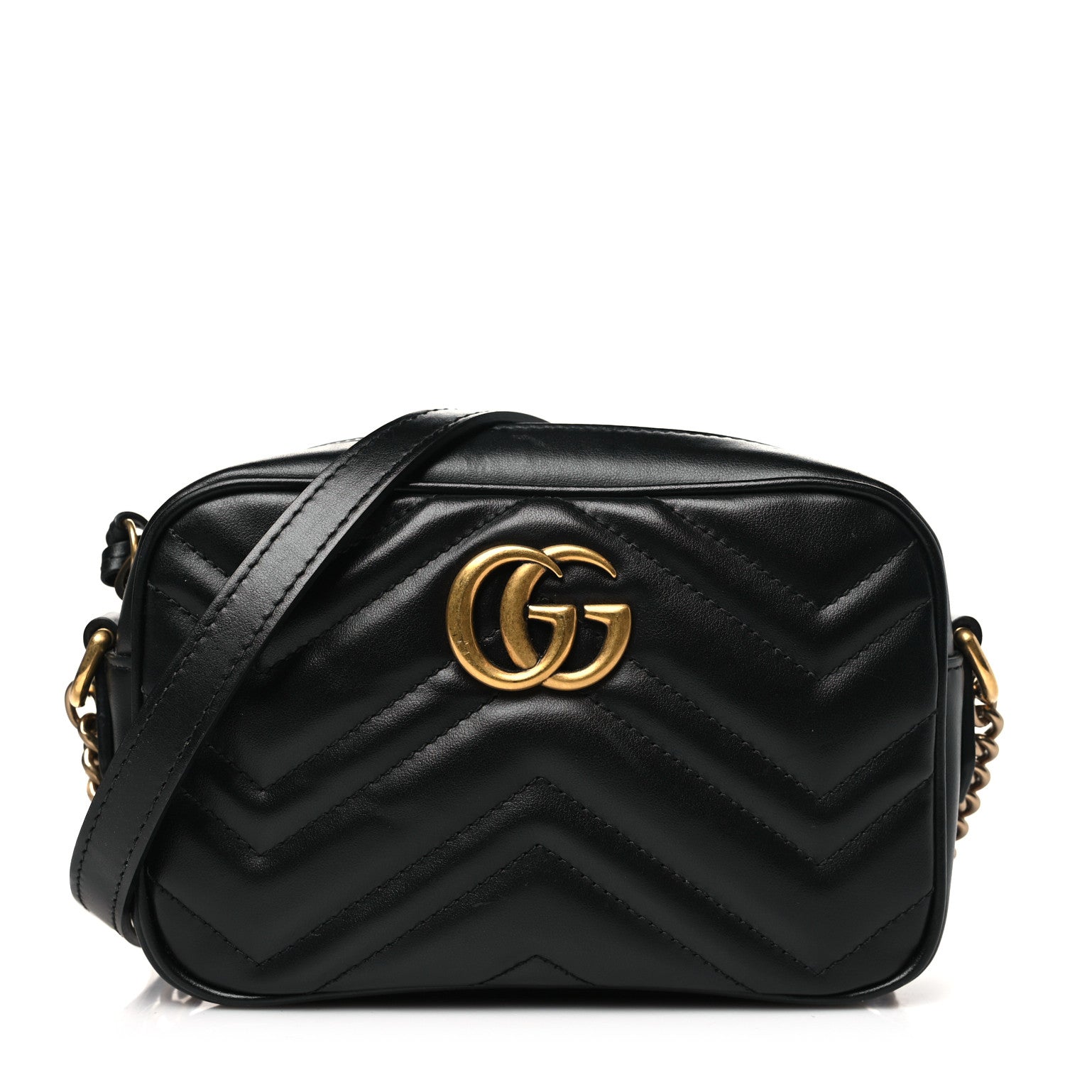 Gucci Calfskin Matelasse Mini GG Marmont Chain Shoulder Bag Black 1 of 9
