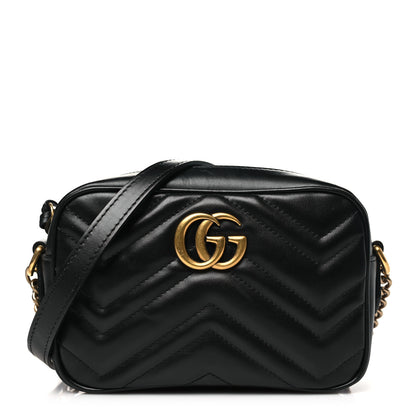 Gucci Calfskin Matelasse Mini GG Marmont Chain Shoulder Bag Black 1 of 9