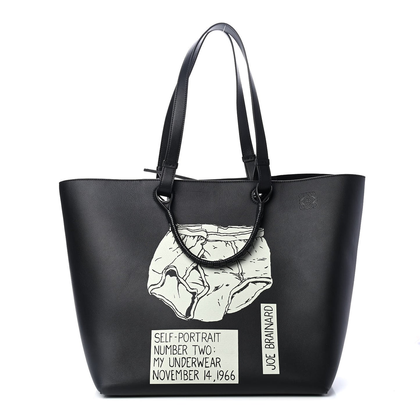 Calfskin Underwear Print Large Double Handle Tote Black