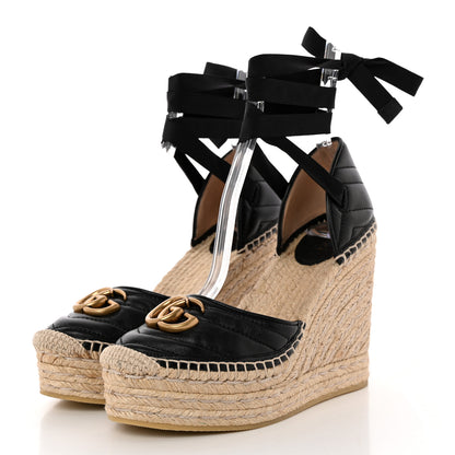 Gucci Nappa Matelasse GG Marmont Ankle Wrap Platform 35/120mm Espadrille Wedges 38.5 Black 3 of 11