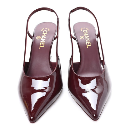 Chanel Patent Calfskin Slingback CC Cutout Pumps 40 Dark Burgundy 3 of 10