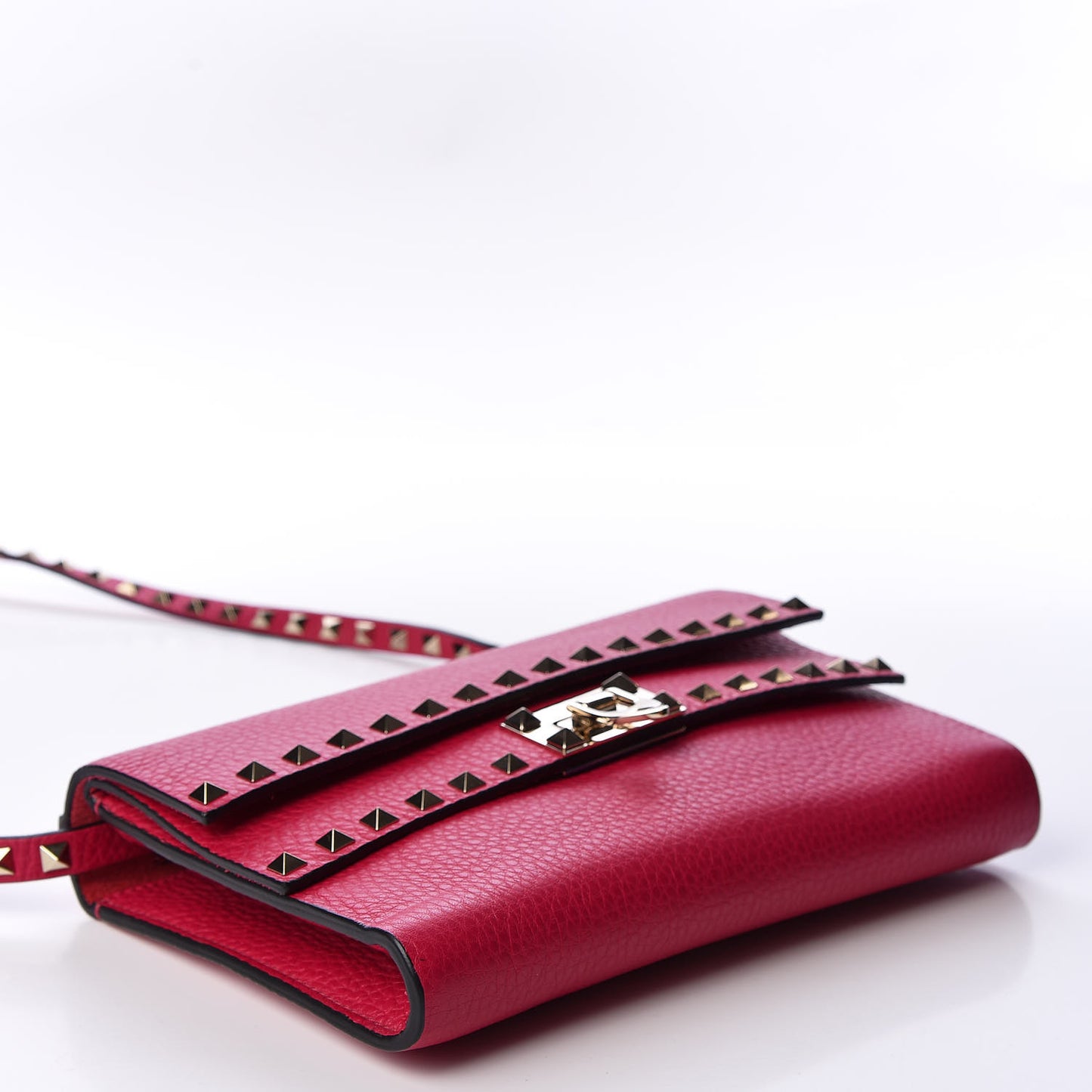 Pebbled Calfskin Rockstud Double Flap Crossbody Bag Blossom