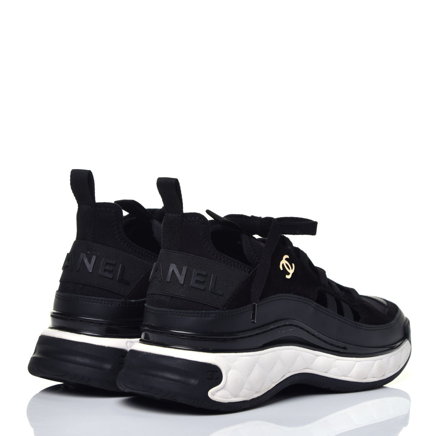Fabric Calfskin Suede CC Sneakers 38.5 Black