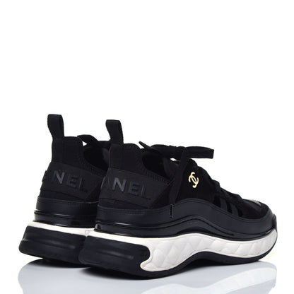 Chanel Fabric Calfskin Suede CC Sneakers 38.5 Black 4 of 8