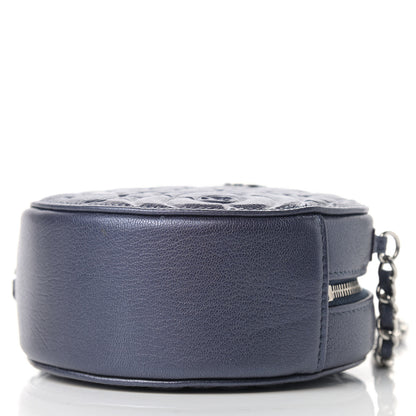 Chanel Goatskin Camellia Embossed Round Clutch With Chain Dark Blue 9 of 9