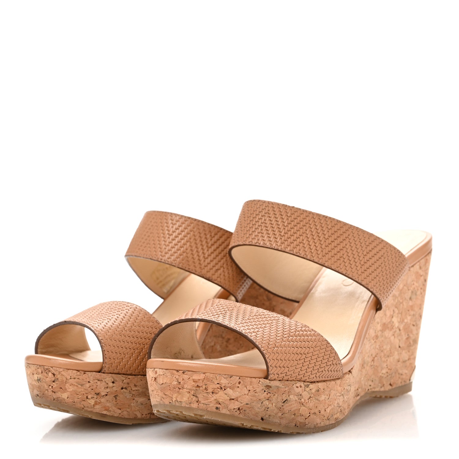 Jimmy Choo Calfskin Cork Parker Wedge 100 Sandals 38.5 Tan 4 of 12