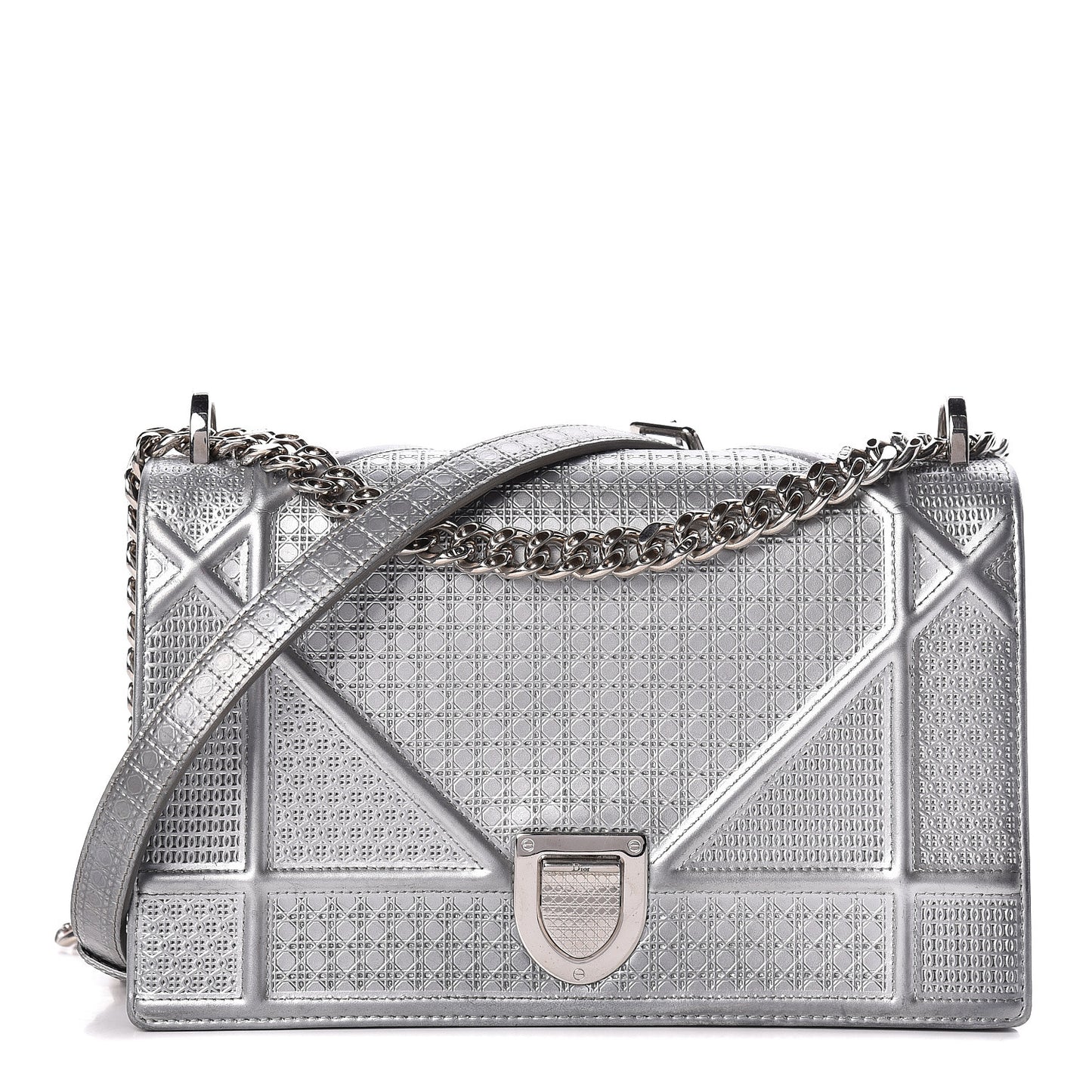 Metallic Patent Micro-Cannage Medium Diorama Flap Bag Silver