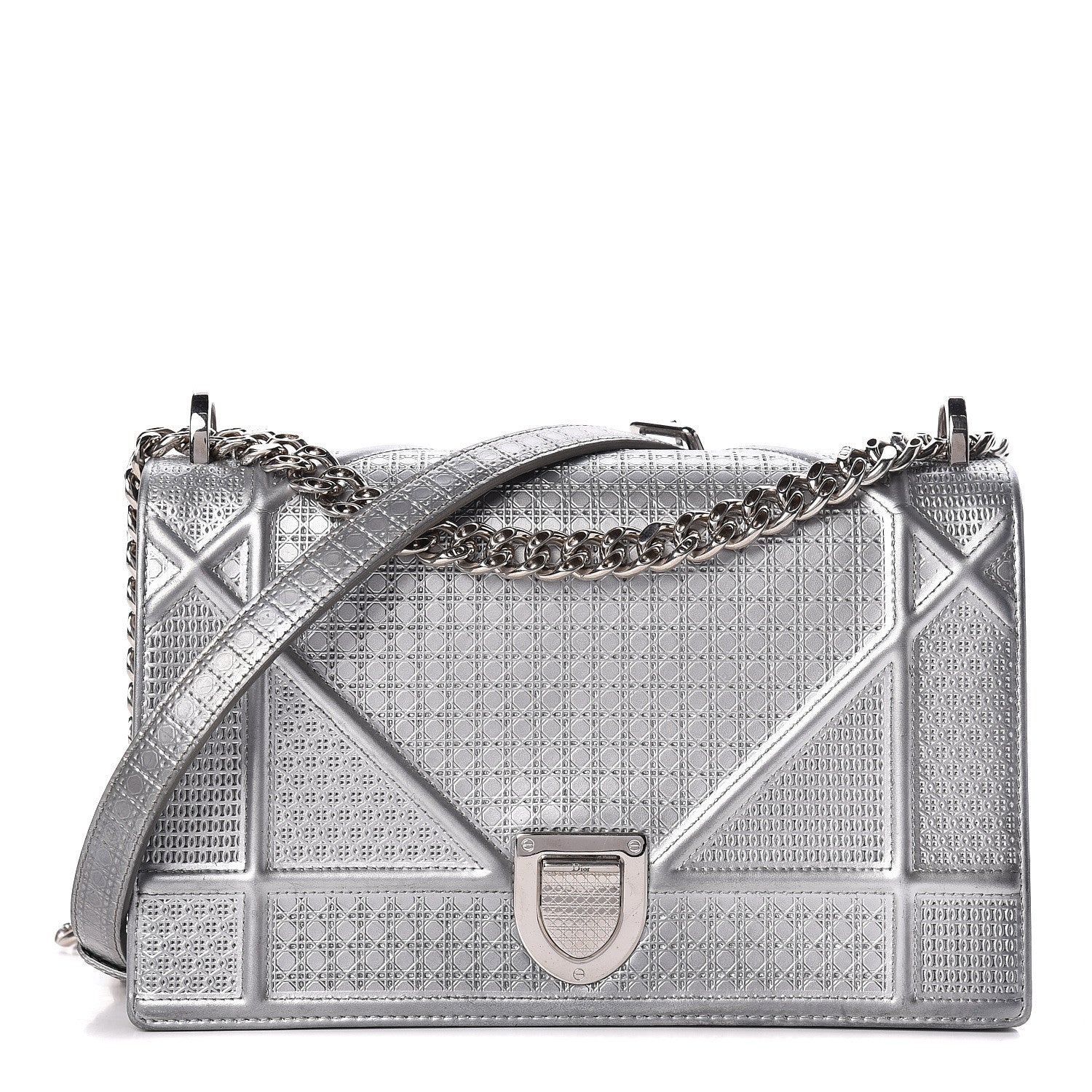 Christian Dior Metallic Patent Micro-Cannage Medium Diorama Flap Bag Silver 1 of 9