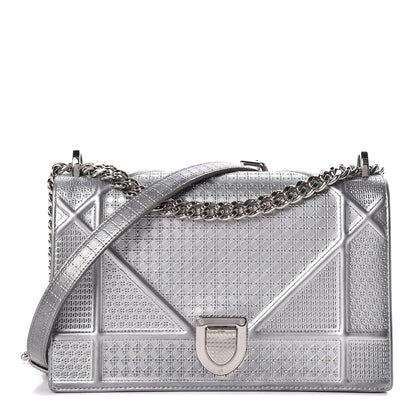 Christian Dior Metallic Patent Micro-Cannage Medium Diorama Flap Bag Silver 1 of 9