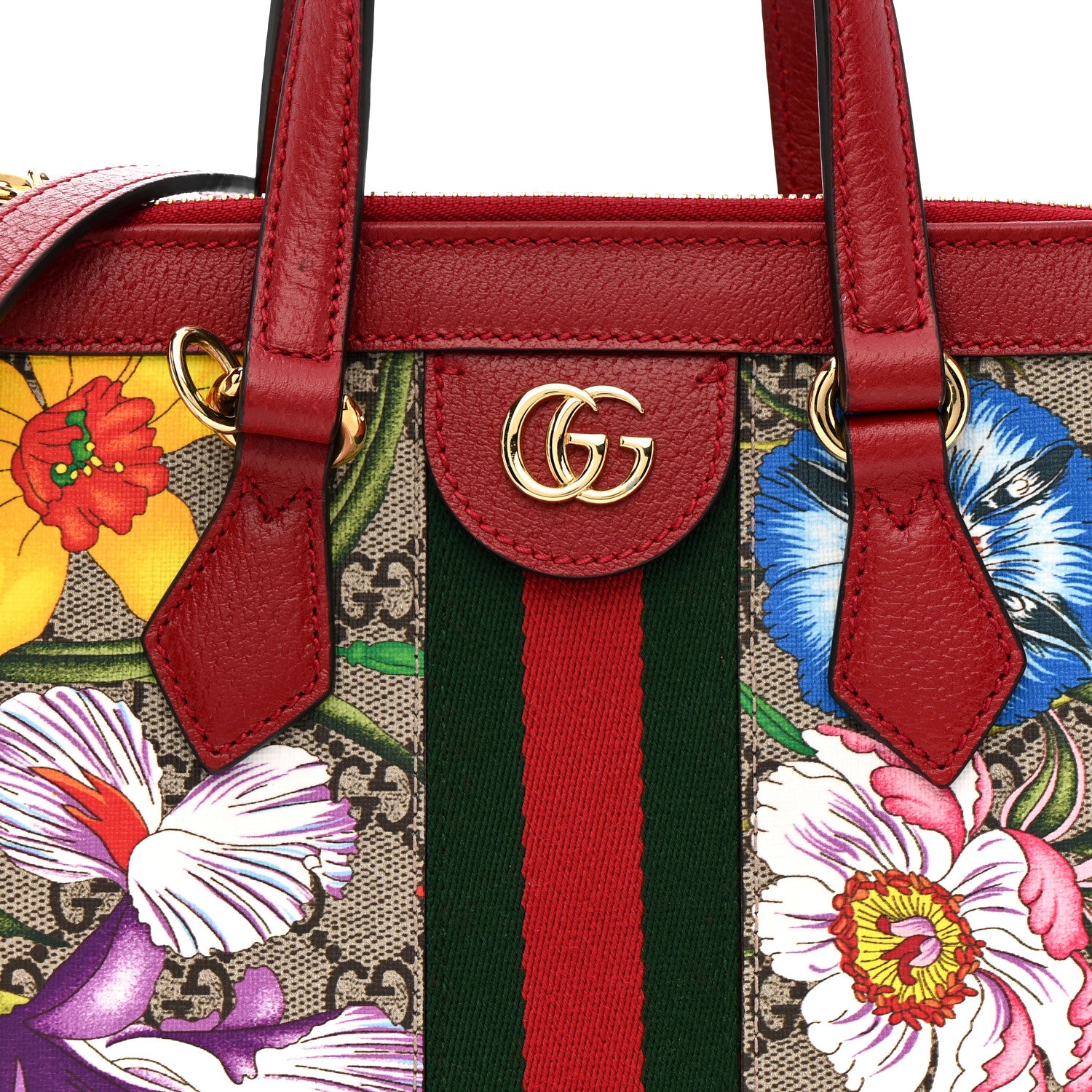 Gucci GG Supreme Monogram Flora Web Small Ophidia Tote Bag Red 9 of 11