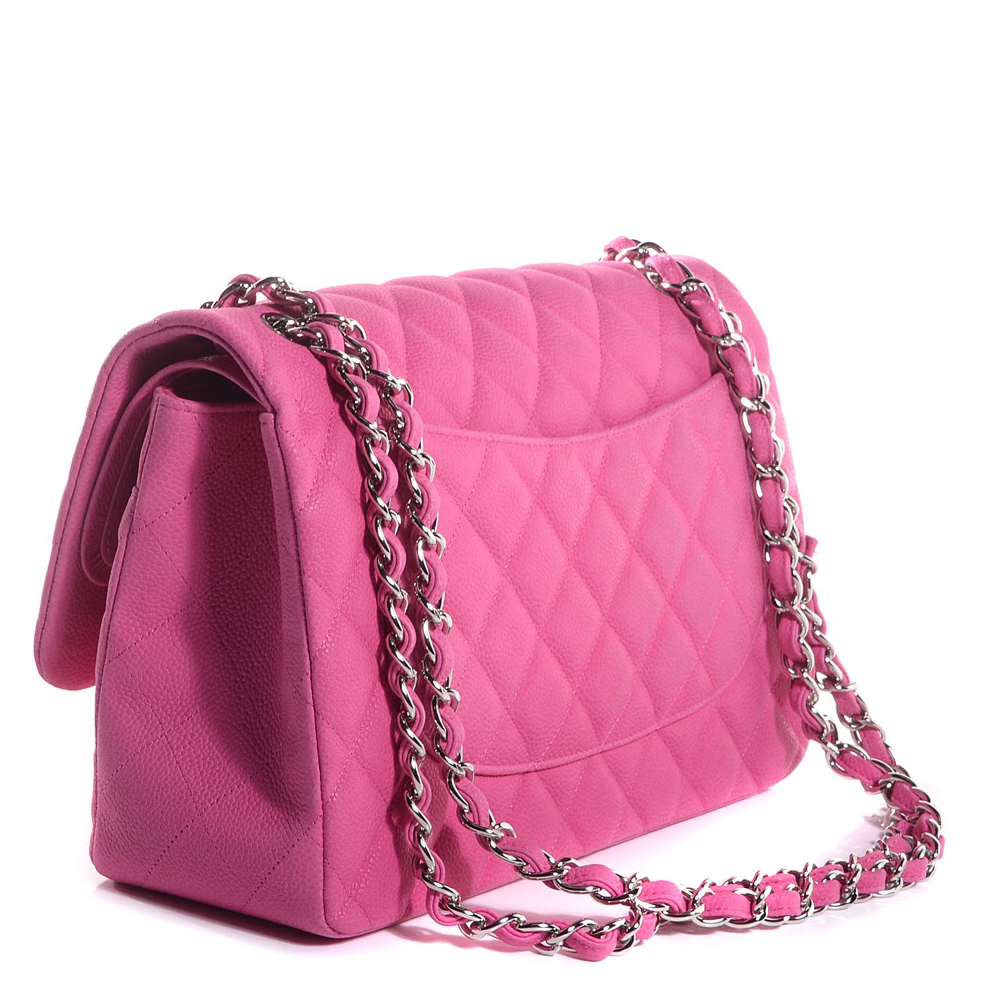 Iridescent Caviar Jumbo Double Flap Hot Pink