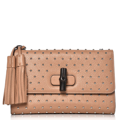 Gucci Calfskin Studded Medium Miss Bamboo Shoulder Bag Camelia 1 of 7