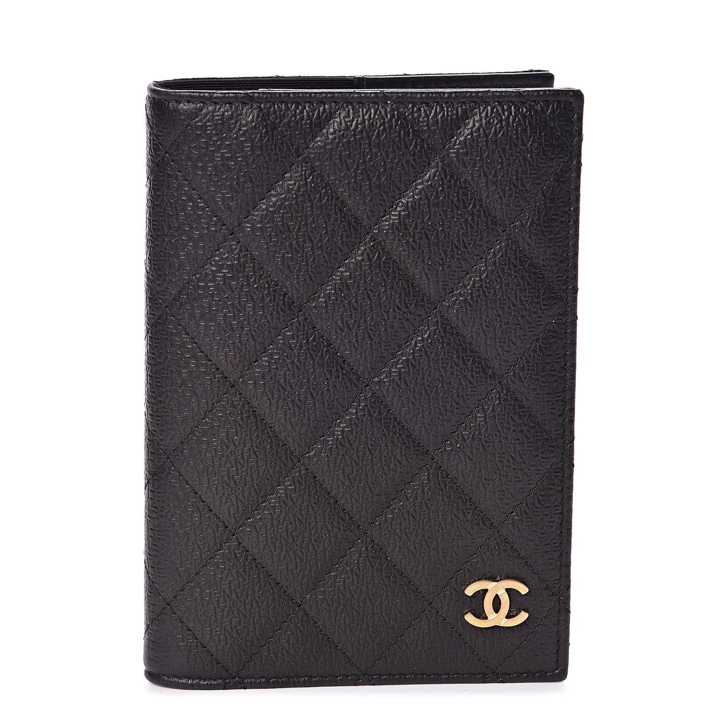 Letter Calfskin Embossed Quilted Passport Holder Black