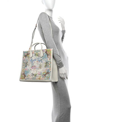 Gucci New Shangai Calfskin Tiger Savanah Textured Calfskin Medium Tote Chalky White Multicolor 2 of 15