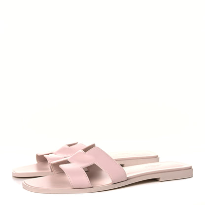 Hermes Box Calfskin Oran Sandals 39.5 Rose Pale 3 of 10