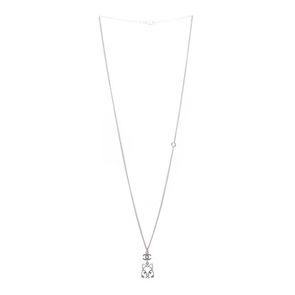 Chanel Crystal Emoji Choupette Cat Pendant Necklace Silver 3 of 5