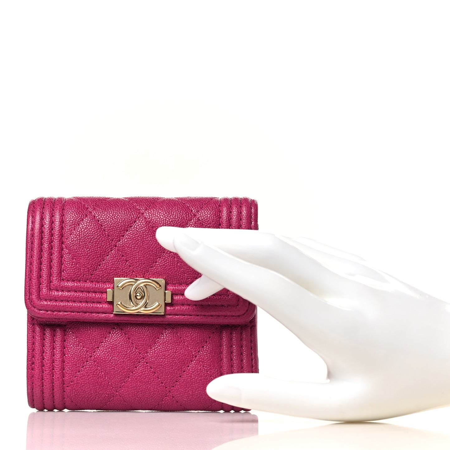 Caviar Quilted Compact Boy Wallet Dark Pink
