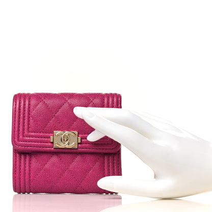 Chanel Caviar Quilted Compact Boy Wallet Dark Pink 2 of 7