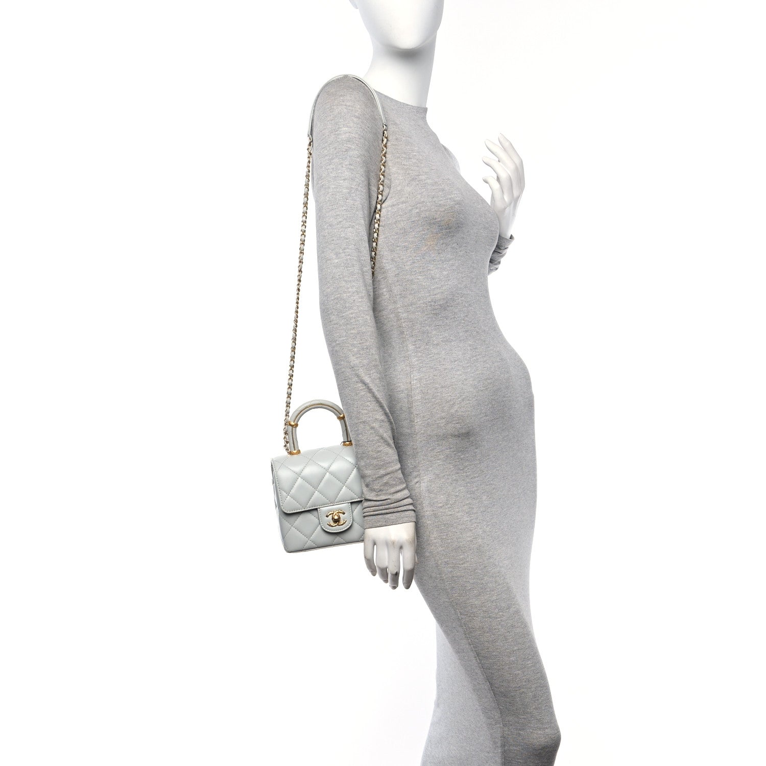 Chanel Lambskin Handle Crush Top Handle Flap Bag Grey 2 of 10