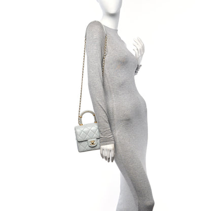 Chanel Lambskin Handle Crush Top Handle Flap Bag Grey 2 of 10